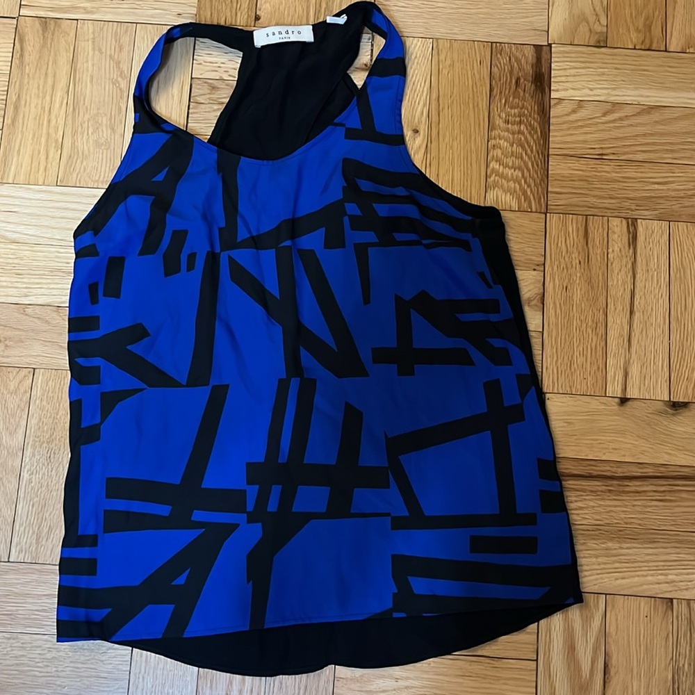 EU 1 Black and Blue Sandro Silk Top